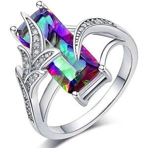 💥 Big Dainty Rectangle Pure Green Gemstone CZ Rings For Women, HA4316-6